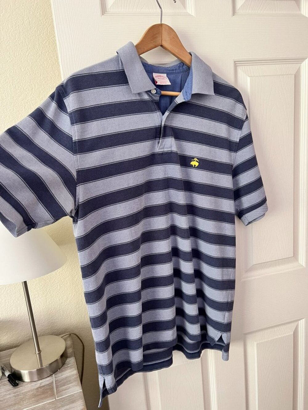 Brooks Brothers Performance Polo Shirt Men's L Blue Gray Striped Original Fit